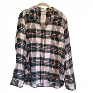 American Eagle Ahh Mazingly Soft Flannel Shirt Green White Red Plaid Pattern
